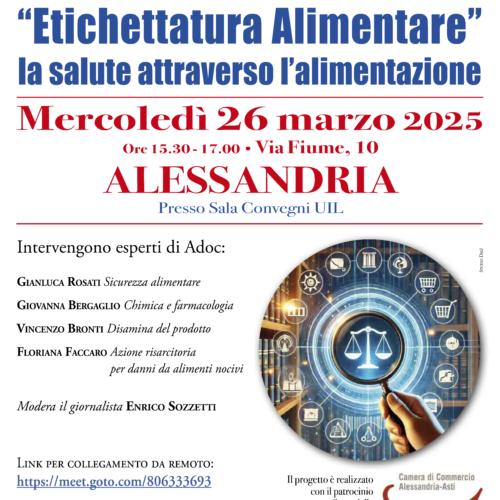 Etichettatura e sicurezza alimentare: incontro pubblico ad Alessandria e Asti con gli esperti di Adoc