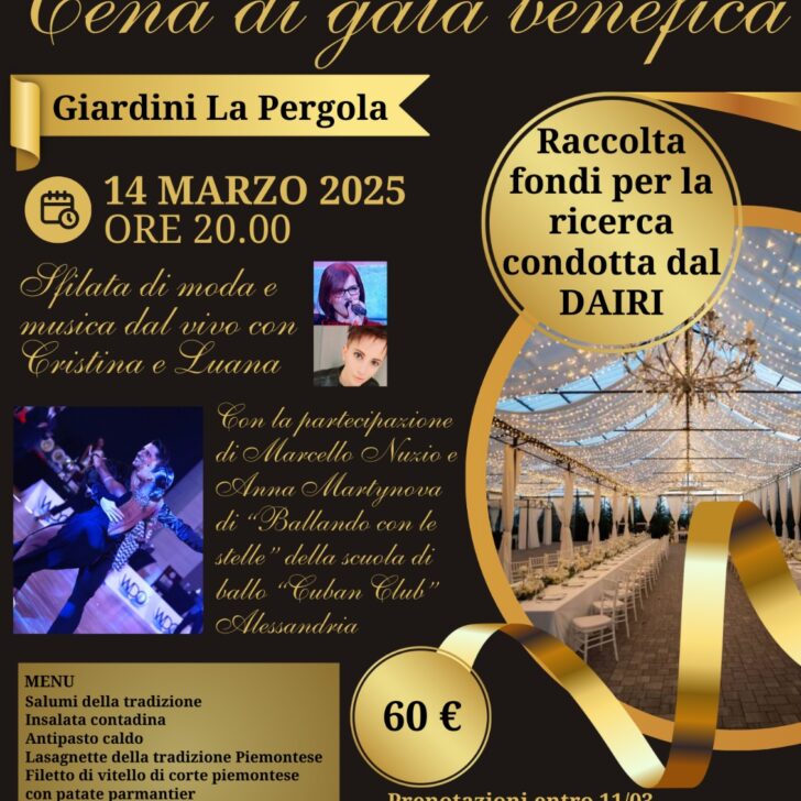 Il 14 marzo ai Giardini La Pergola di Valle San Bartolomeo la cena di gala per la Ricerca