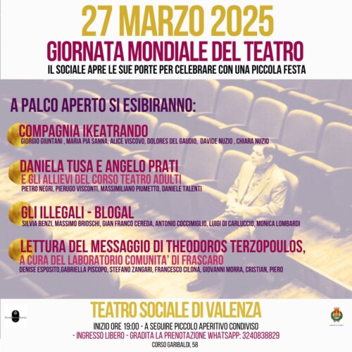 Una festa il 27 marzo, giornata mondiale del teatro, al Sociale di Valenza