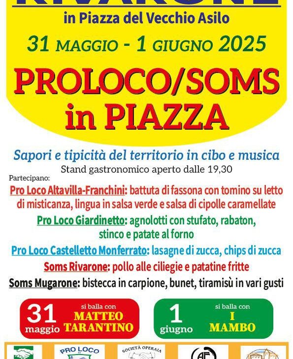Pro Loco e SOMS in piazza: il 31 maggio e 1° giugno Rivarone celebra sapori e tradizioni 