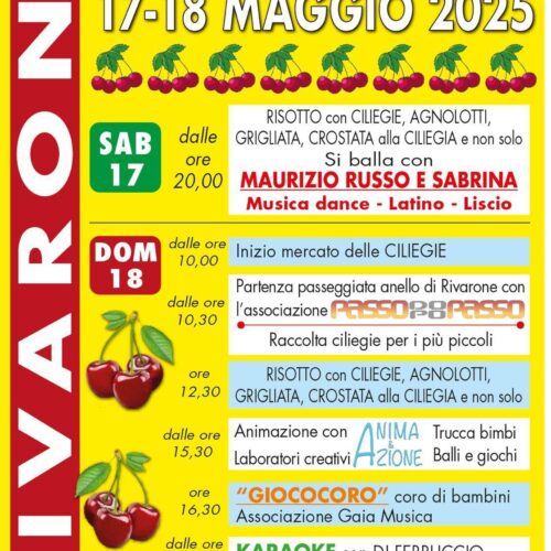 A Rivarone la 53ª Festa delle Ciliegie: il 17 e 18 maggio musica, buon cibo e divertimento per tutti