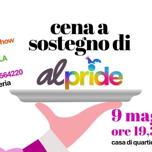 Una cena per sostenere l’Alessandria Pride: appuntamento il 9 maggio alla Casa di Quartiere