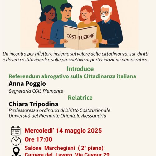 Il valore della cittadinanza: incontro mercoledì 14 maggio alla Cgil