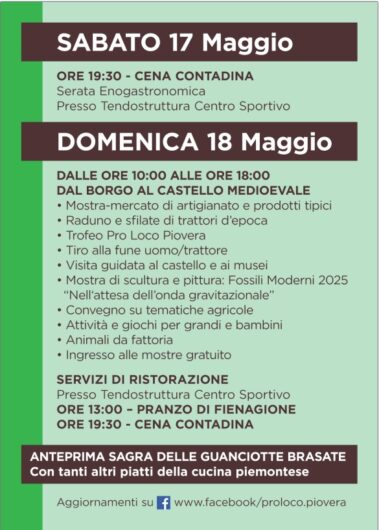 Il 17 e 18 maggio a Piovera torna la Festa dell’Agricoltura: due giorni tra sapori e tradizione contadina