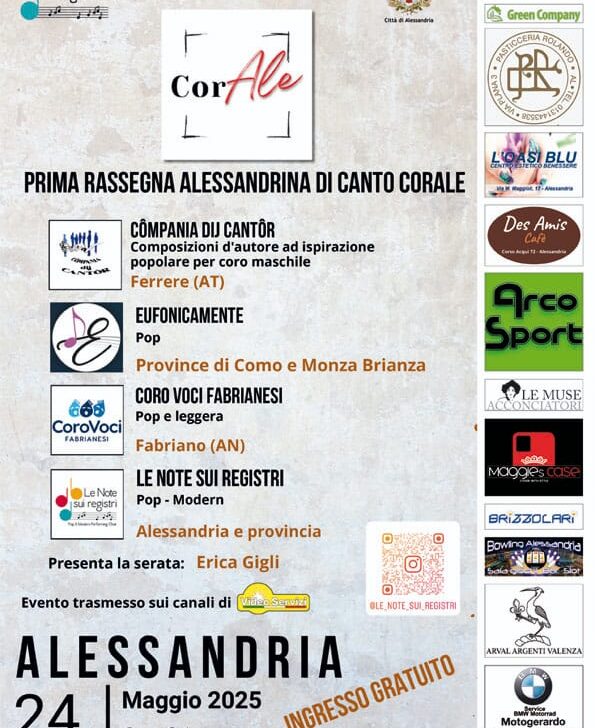 Sabato 24 maggio la prima rassegna alessandrina di Canto Corale