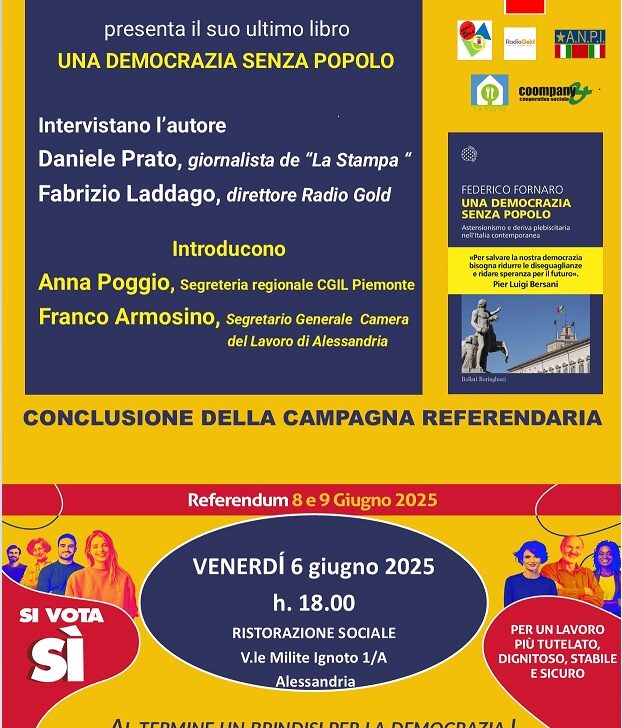 “Una democrazia senza popolo”. La presentazione del libro di Fornaro chiude la campagna referendaria della Cgil