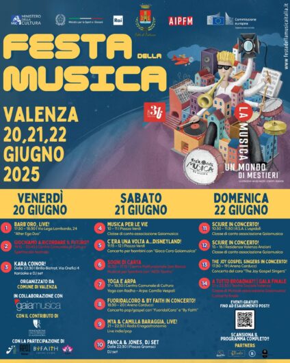 Valenza dà il benvenuto all’estate con la Festa della Musica. Tre giorni di eventi per i valenzani “da 0 a 106 anni”