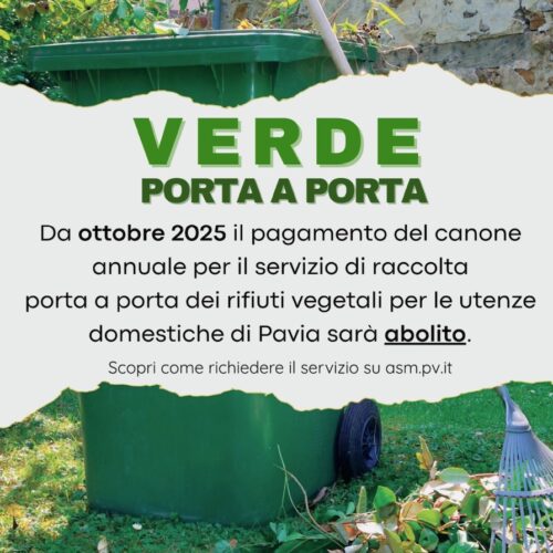 A Pavia addio al canone per la raccolta porta a porta del verde. Dal 1° ottobre sarà gratuita 