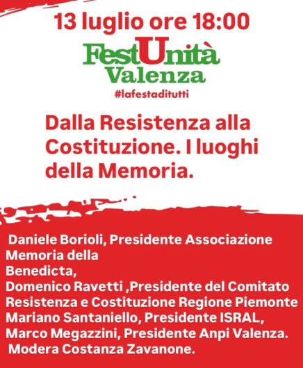 Al via i Talk di Fest’Unità a Valenza: dal 9 al 13 luglio confronto politico e storie dal territorio