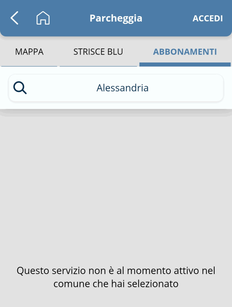 Screenshot Gestopark errore Alessandria
