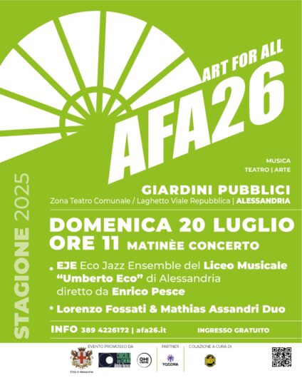 Dj Set e Jazz tra gli alberi ai Giardini Pubblici. Ad AFA26 la festa universitaria e la matinèe con l’ensemble del liceo Eco