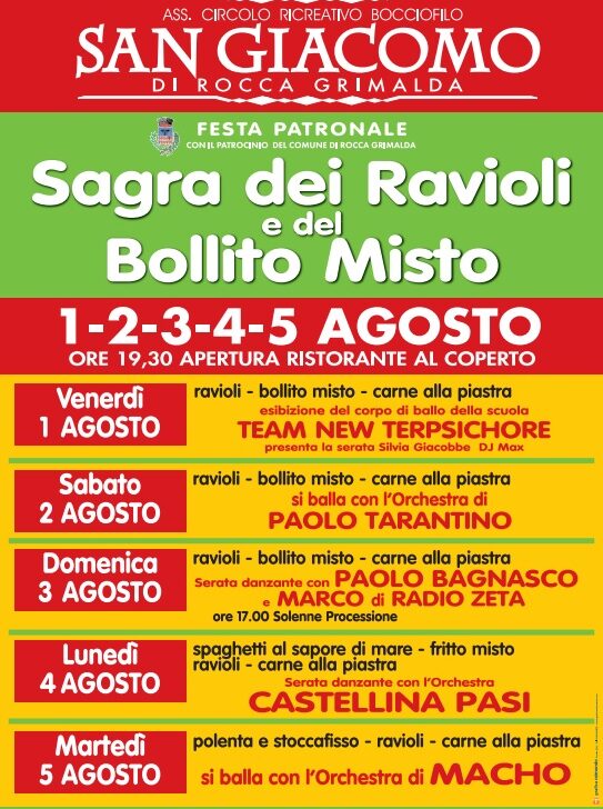 A Rocca Grimalda torna la Sagra dei Ravioli e del Bollito Misto: cinque giorni di festa con musica e piatti della tradizione