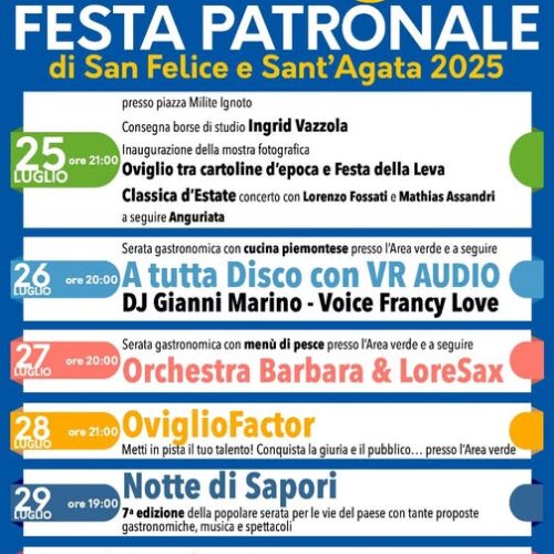 Oviglio accende l’estate con la Festa patronale: sei giorni tra musica, gusto e tradizione