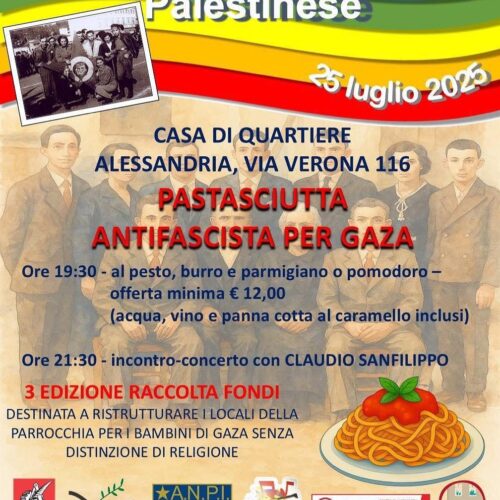“Pastasciutta antifascista per Gaza”: solidarietà, memoria e musica alla Casa di Quartiere di Alessandria