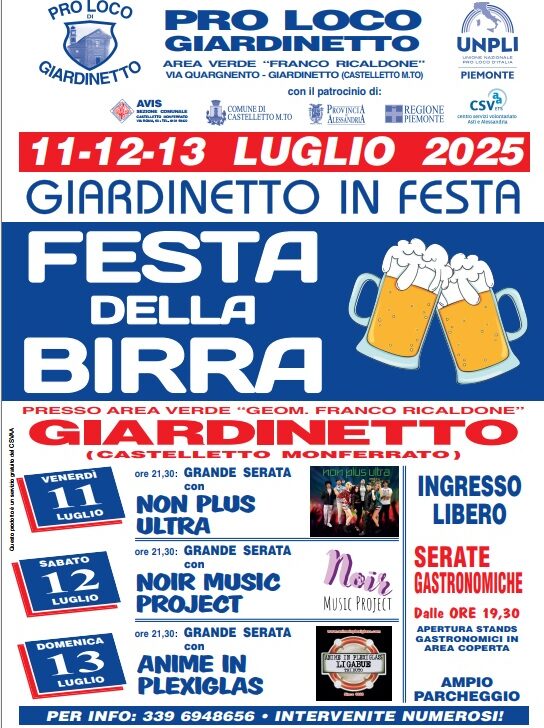 Tre giorni di musica, birra e divertimento: a Giardinetto arriva la Festa della Birra