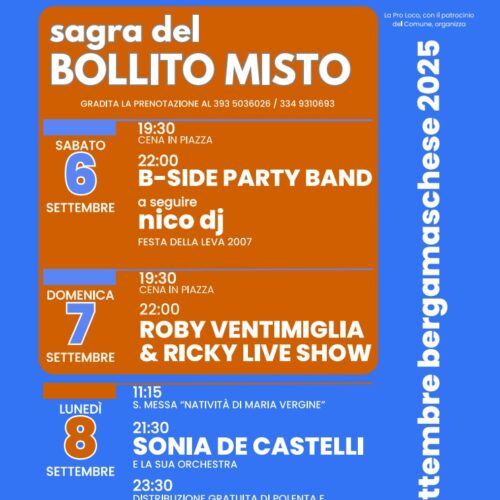 Dal 6 all’8 settembre a Bergamasco la Sagra del Bollito Misto
