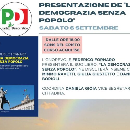 Alla Soms del quartiere Cristo di Alessandria l’Onorevole Pd Fornaro presenta il libro “La democrazia senza popolo”