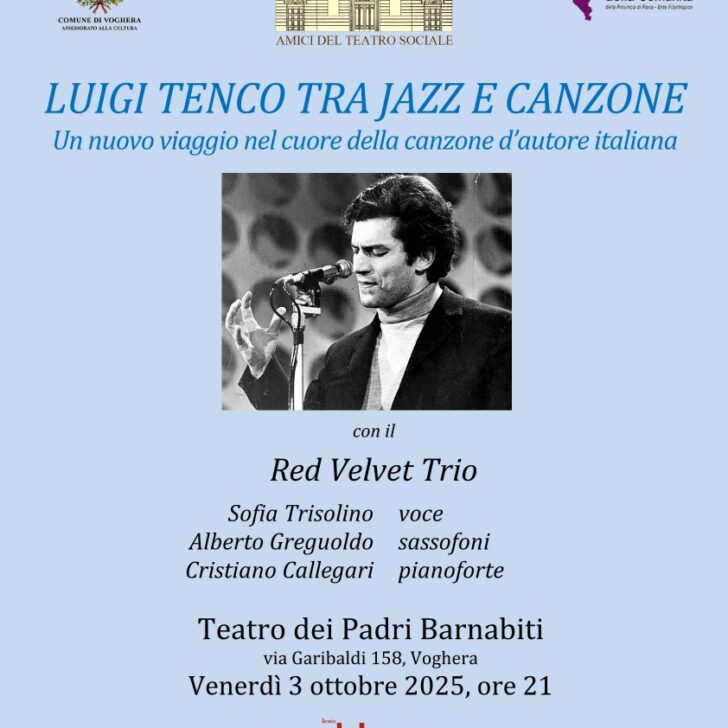 A Voghera un viaggio tra jazz e canzone: il 3 ottobre il Red Velvet Trio omaggia Tenco