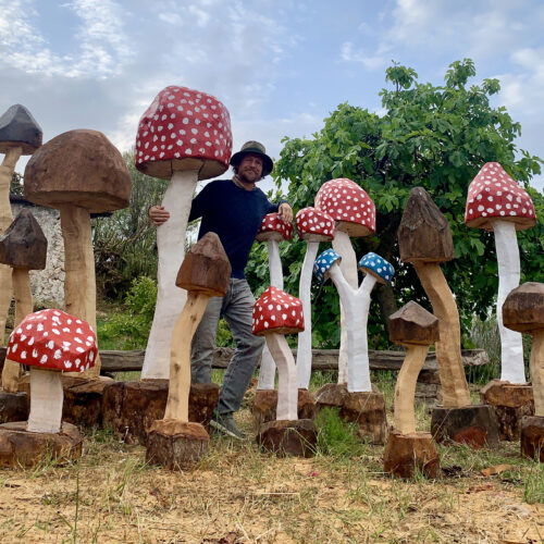 L’artista Michel Vecchi trasforma alberi pericolanti in funghi giganti