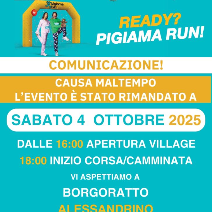 Maltempo obbliga a rinviare la Pigiama Run: appuntamento a Borgoratto il 4 ottobre