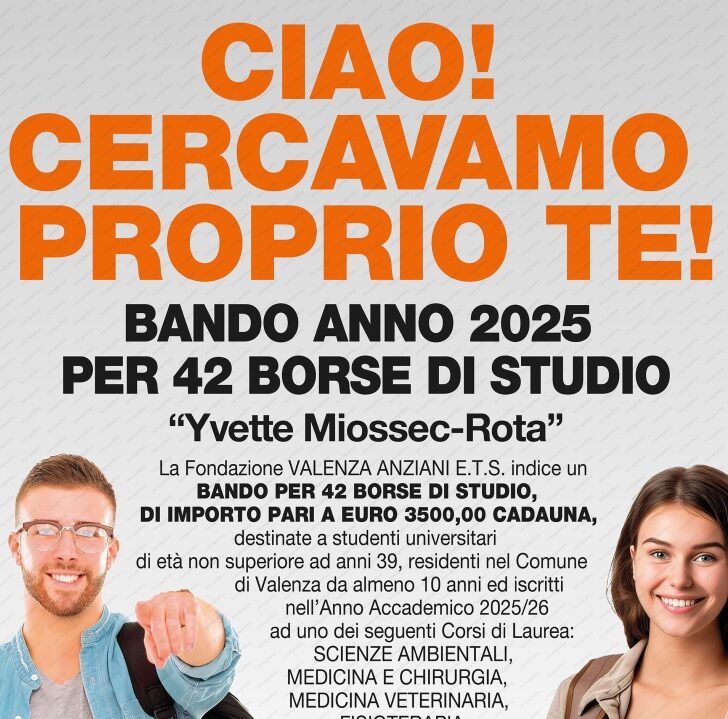 Fondazione Valenza Anziani: 42 borse di studio “Yvette Miossec-Rota” per studenti universitari 