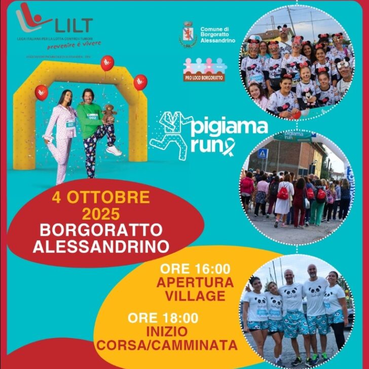 Sabato 4 ottobre a Borgoratto torna la Pigiama Run della Lilt