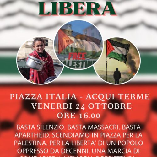 “Palestina libera”: manifestazione ad Acqui Terme il 24 ottobre in Piazza Italia