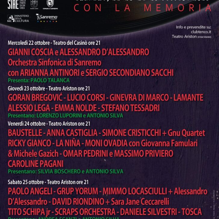 Premio Tenco 2025: tre serate al Teatro Ariston di Sanremo dedicate alla canzone d’autore