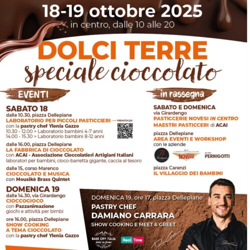 A Novi un goloso weekend con “Dolci Terre – Speciale Cioccolato”. Ospite d’onore Damiano Carrara