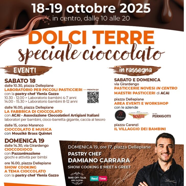 A Novi un goloso weekend con “Dolci Terre – Speciale Cioccolato”. Ospite d’onore Damiano Carrara