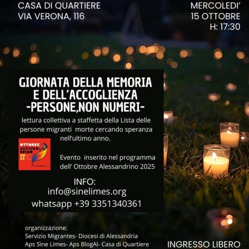 Giornata della Memoria e dell’Accoglienza: ad Alessandria la lettura della lista dei migranti morti nel 2025