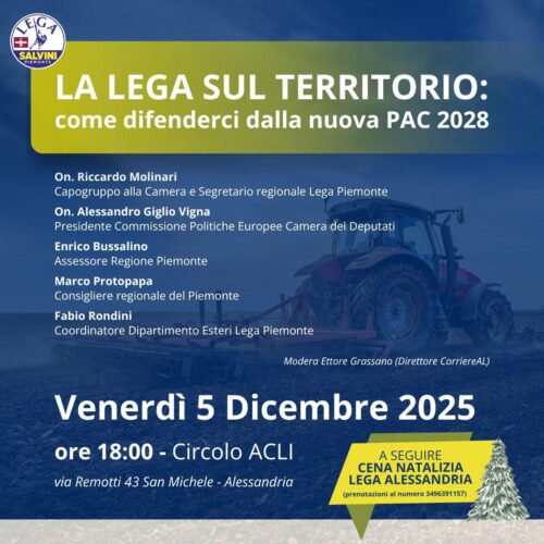 La Lega di Alessandria in difesa degli agricoltori: venerdì 5 dicembre un convegno