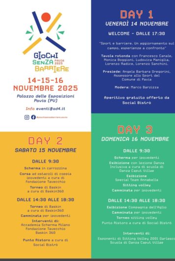 A Pavia tornano i Giochi Senza Barriere: tre giorni di sport e inclusione al Palazzo delle Esposizioni