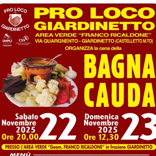 Bagna Cauda e musica a Giardinetto: il 22 e 23 novembre due giorni di gusto e tradizione con la Pro Loco