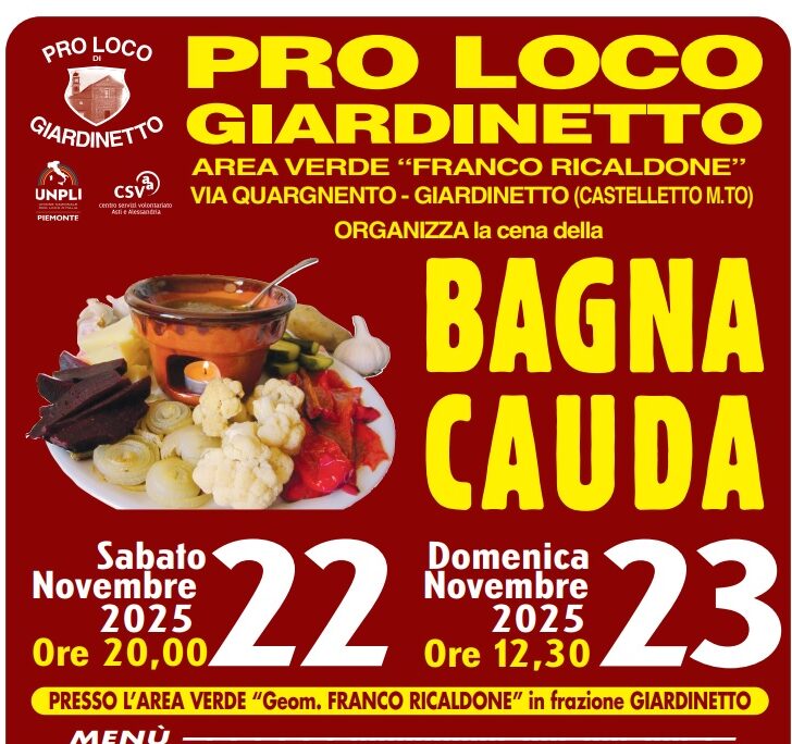 Bagna Cauda e musica a Giardinetto: il 22 e 23 novembre due giorni di gusto e tradizione con la Pro Loco