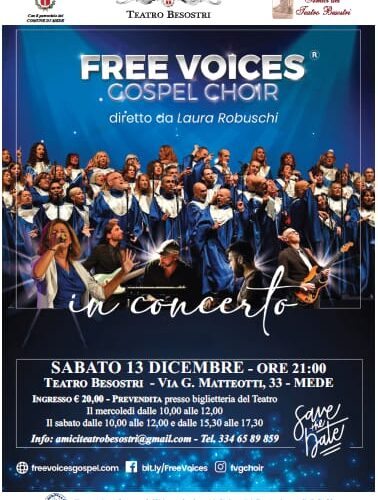 Sabato 13 dicembre il Free Voices Gospel Choir al Teatro Besostri di Mede