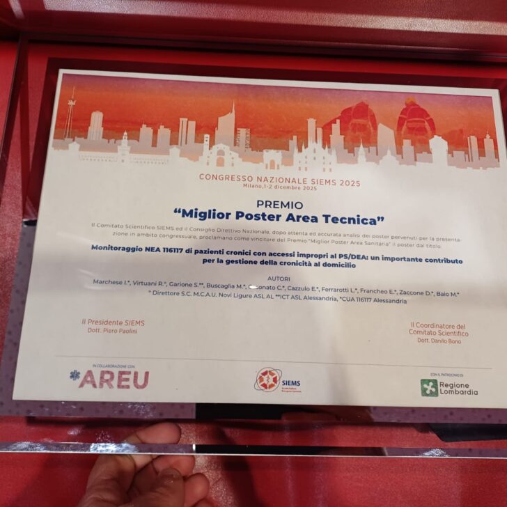 Pazienti cronici dimessi dal Pronto Soccorso e “telemonitorati” da casa: premiato il progetto Asl a Novi