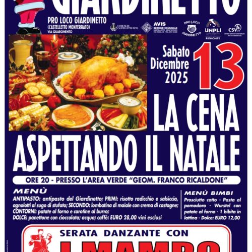 Il 13 dicembre la cena aspettando il Natale grazie alla Pro Loco di Giardinetto