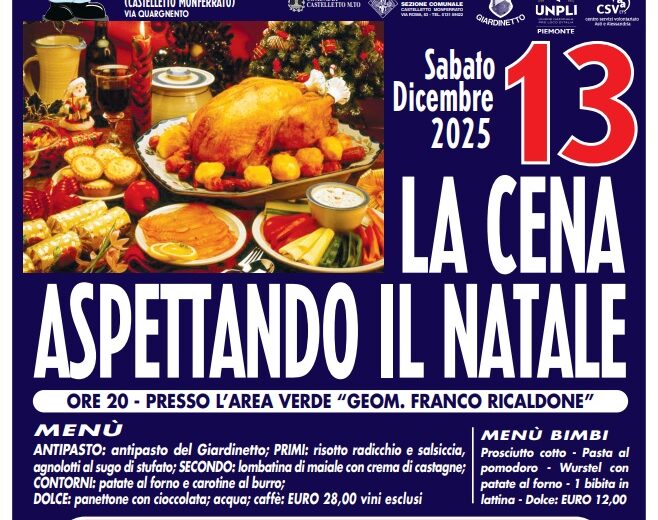 Il 13 dicembre la cena aspettando il Natale grazie alla Pro Loco di Giardinetto