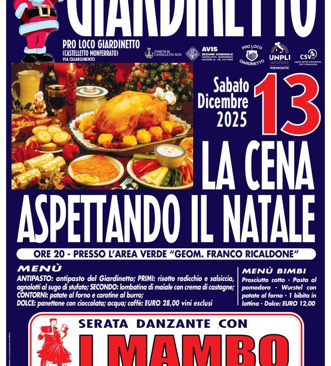 Il 13 dicembre la cena aspettando il Natale grazie alla Pro Loco di Giardinetto