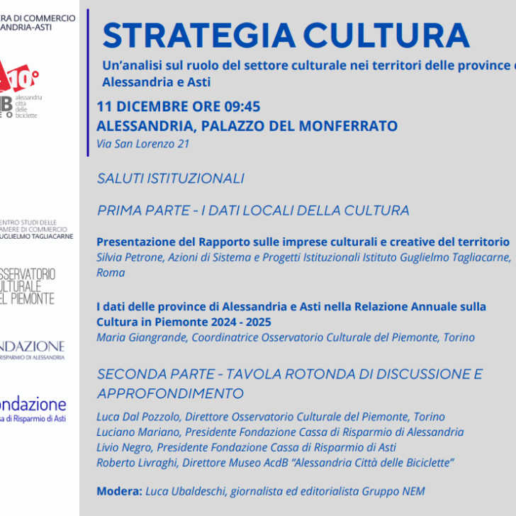 La fotografia della situazione culturale nelle province di Alessandria e Asti: giovedì 11 l’incontro