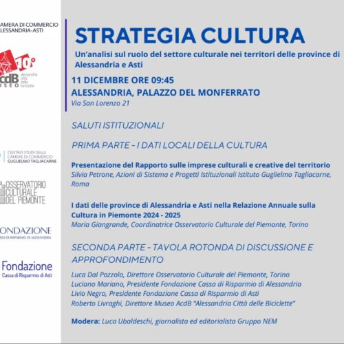 Cultura e creatività come motore economico: convegno della Camera di Commercio su Alessandria e Asti