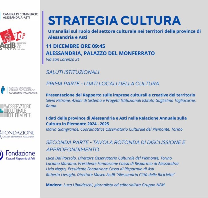 Cultura e creatività come motore economico: convegno della Camera di Commercio su Alessandria e Asti