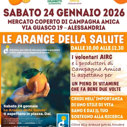 Al Mercato Coperto di Alessandria le “Arance della Salute” per sostenere la ricerca contro il cancro