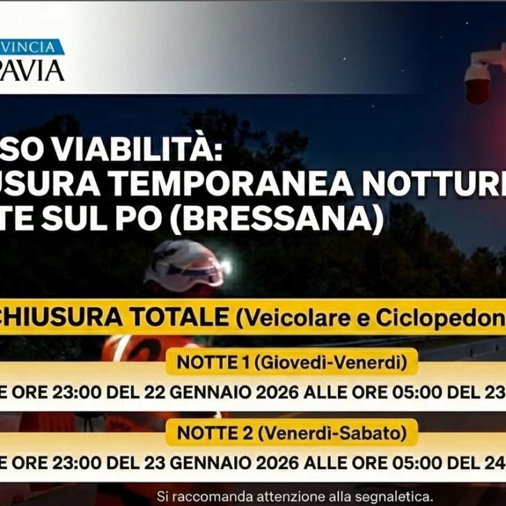 Ponte sul Po di Bressana, chiusure notturne per lavori: stop al traffico il 22 e 23 gennaio