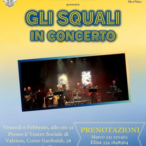 Concerto benefico degli Squali venerdì 6 febbraio a Valenza