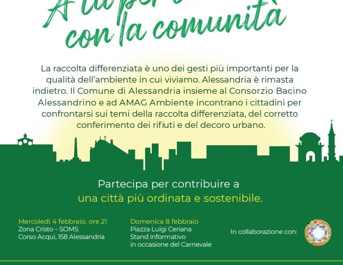 Rifiuti, raccolta differenziata e decoro: a febbraio i primi incontri con i cittadini di Alessandria