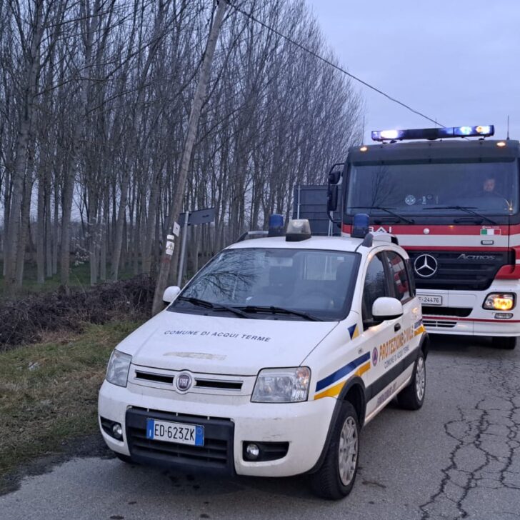 Cedimento di un palo della linea telefonica a Rivalta Bormida
