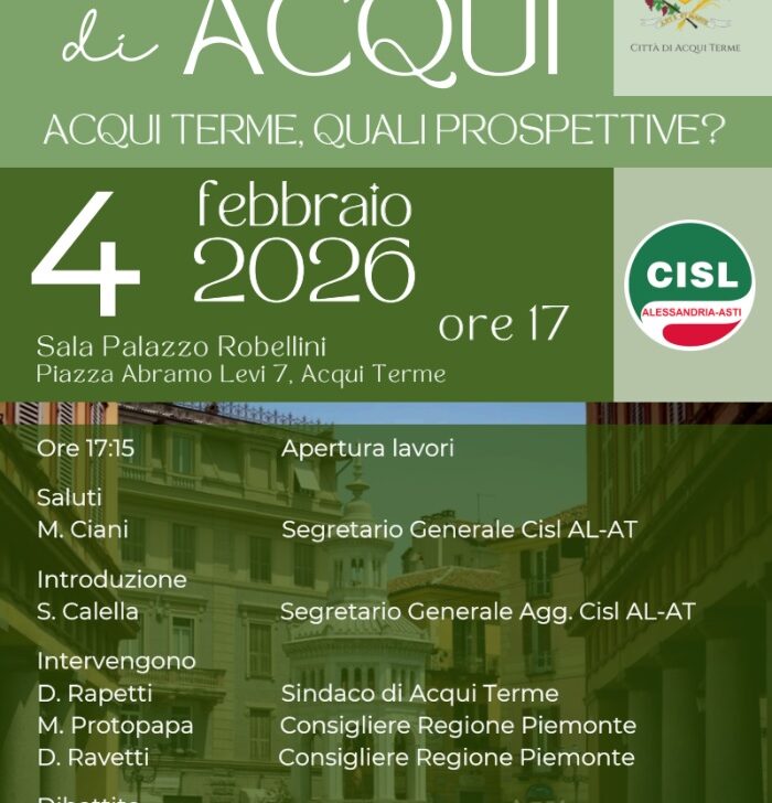 Il futuro delle Terme di Acqui: il 4 febbraio un convegno promosso dalla Cisl