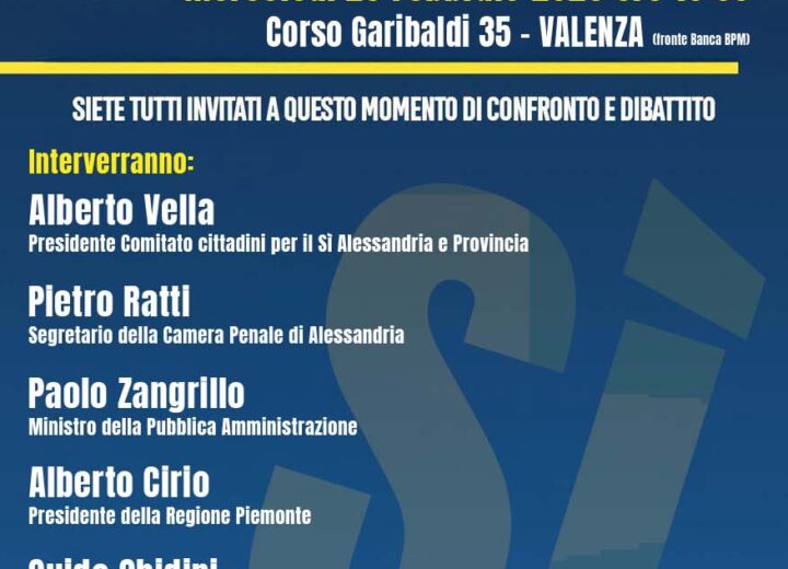 Referendum sulla Giustizia: il 25 febbraio a Valenza Forza Italia promuove un incontro per il Sì